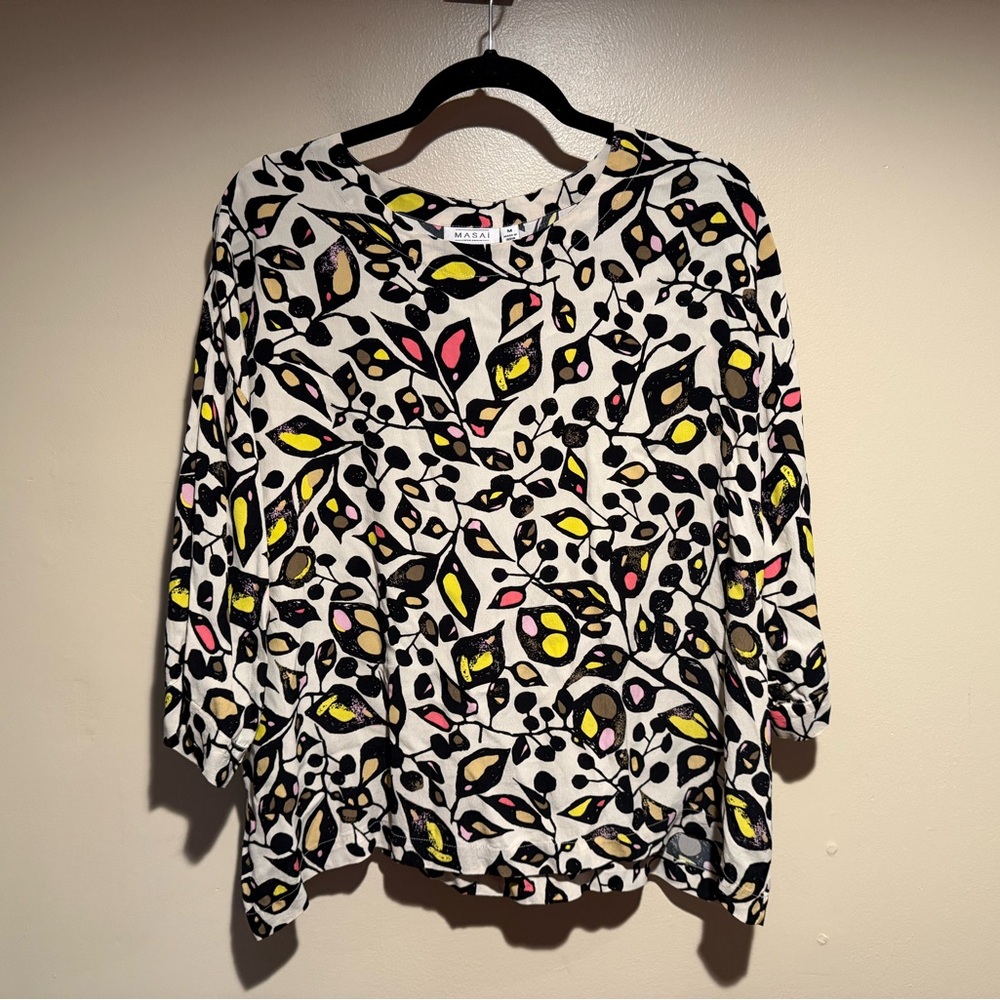 Masai Off-White with Pink & Yellow Floral Print Half Sleeve Viscose Blouse